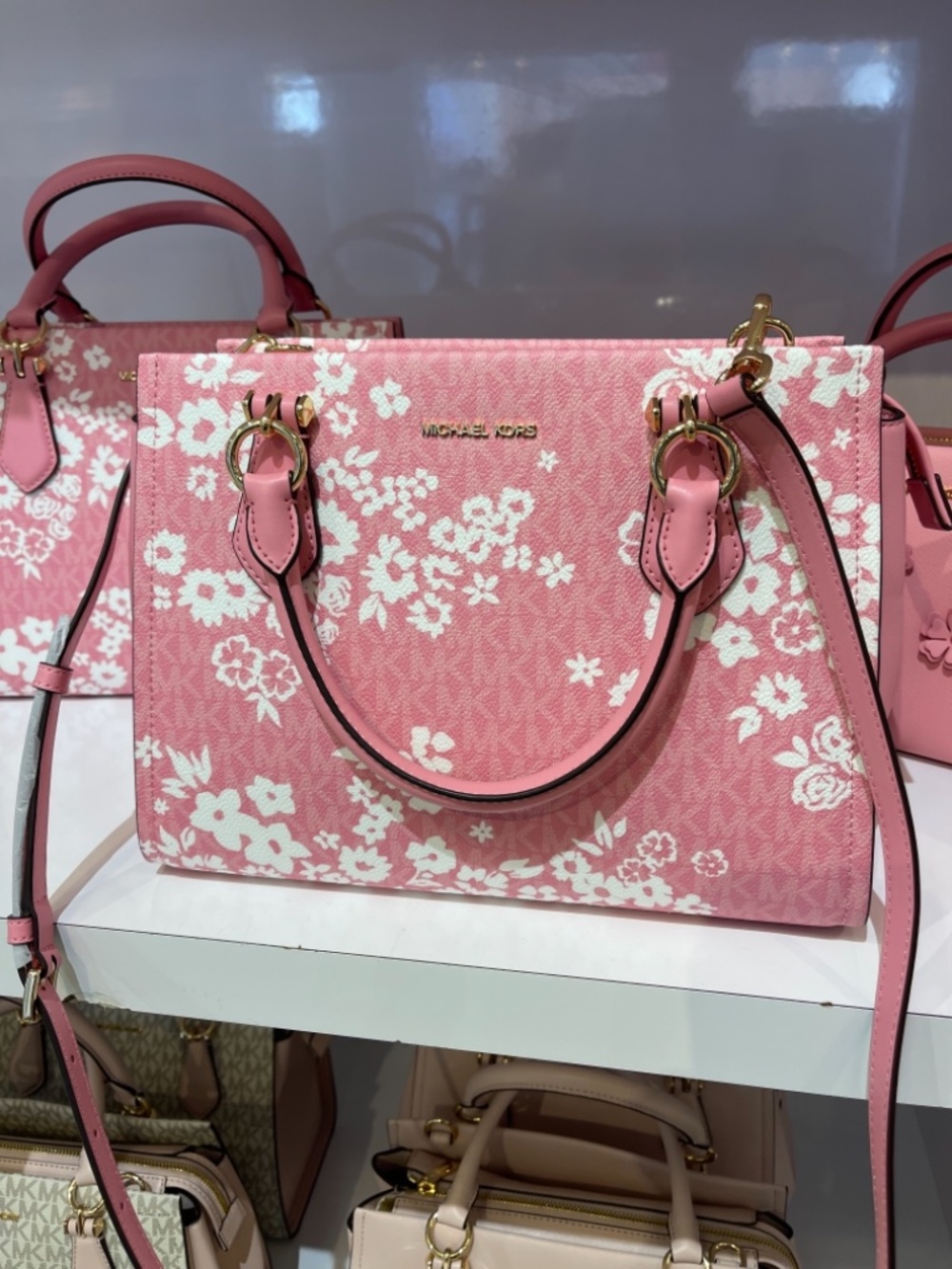 MICHAEL KORS Marilyn Medium Printed Signature Logo Satchel Crossbody Carnation - Picture 3 of 16